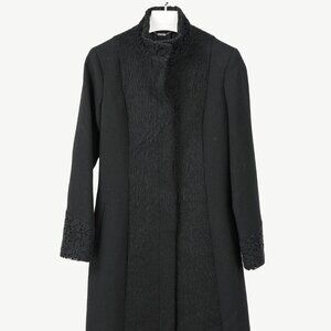 Versus Versace Black Fuzzy Wool Lace-Trim Coat